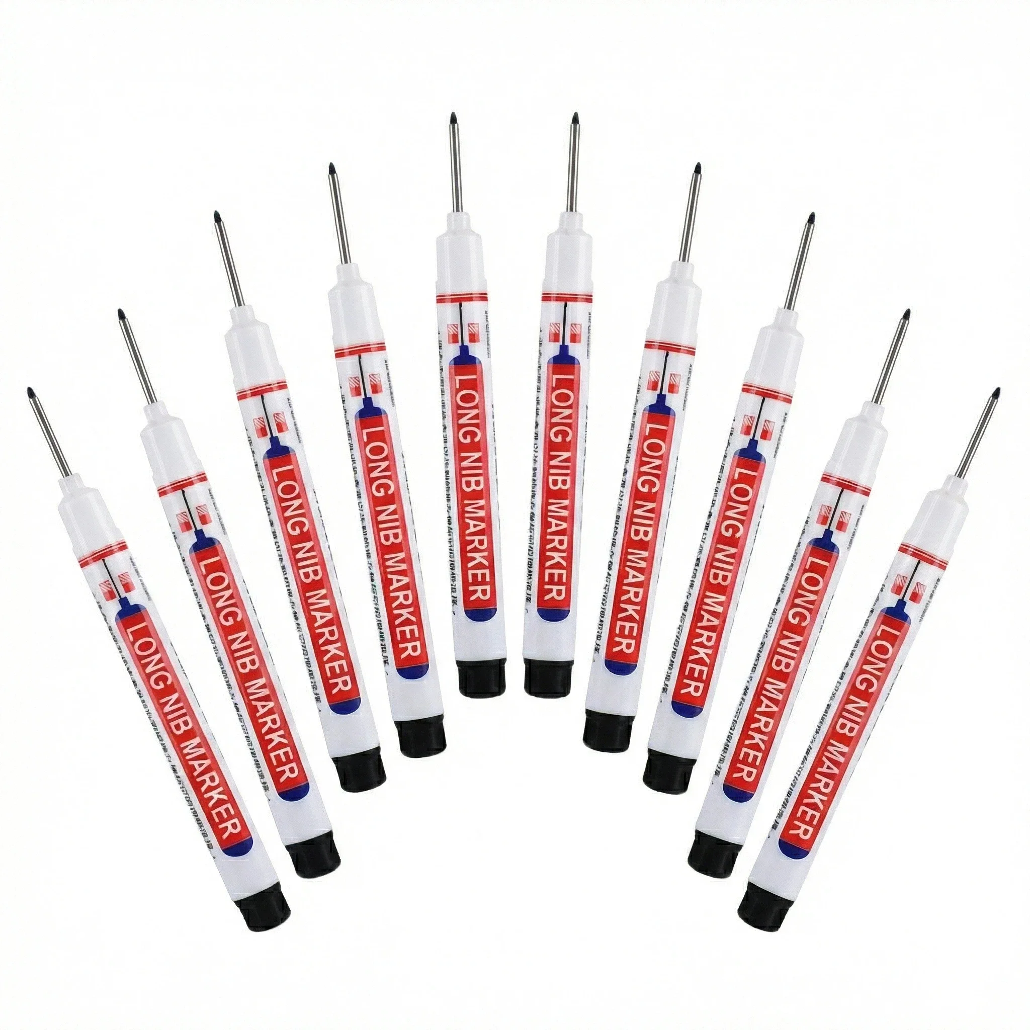 10Pcs 20mm Extra Long Tip Deep Hole Markers, Water Resistant for Woodworking Automotive Metal, Marks Wood Glass Metal