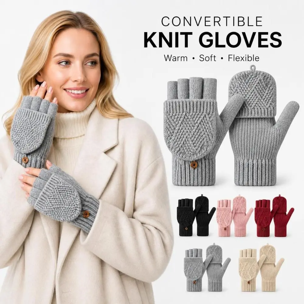 Fashion Thick Winter Knitted Gloves Keep Warm Solid Color Touchscreen Gloves Exposed Finger Mittens Outdoor