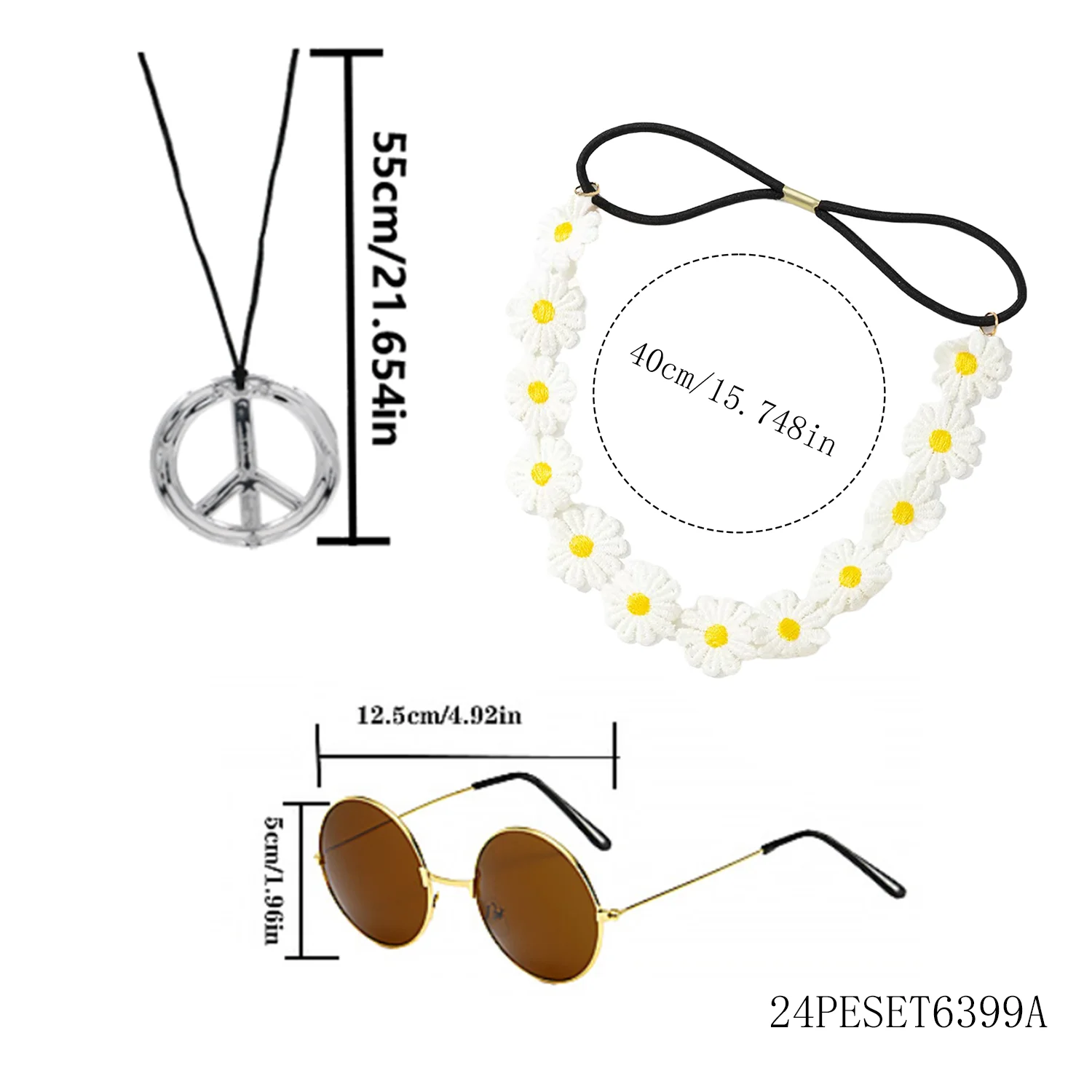 PESENAR 1960년대 캐릭터 의상에는 머리 장식, 안경, 목걸이 및 기타 캐릭터용 의상 세트가 포함됩니다.