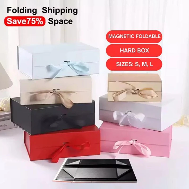Foldable Magnetic Flip Top Gift Boxes Satin Ribbon Bow Multi Colors For Wedding Birthday Holiday Packaging