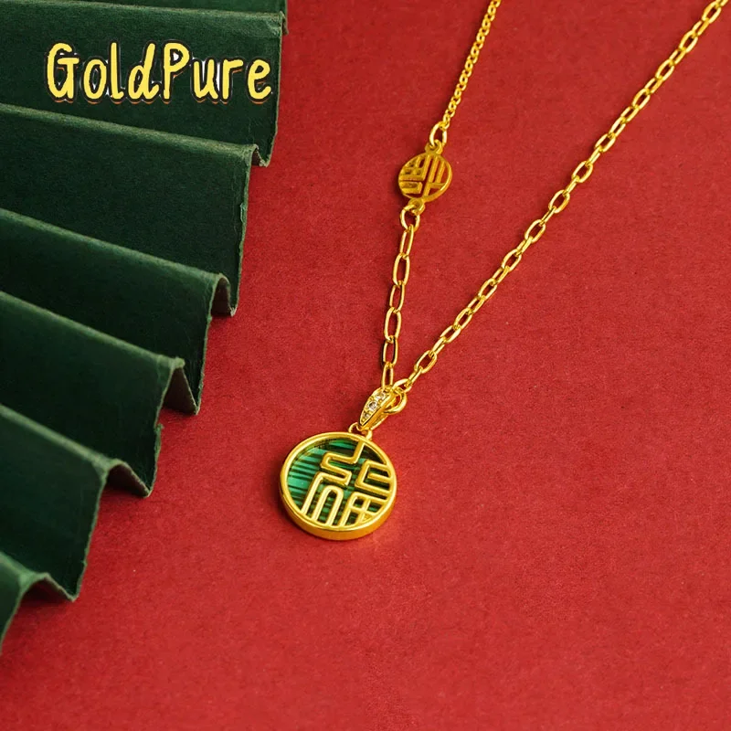 Goldpure Luxury 24K 9999 Pure Gold real gold Women's Shuangfu Brand Necklace Bracelet Pendant Clavicle Chain