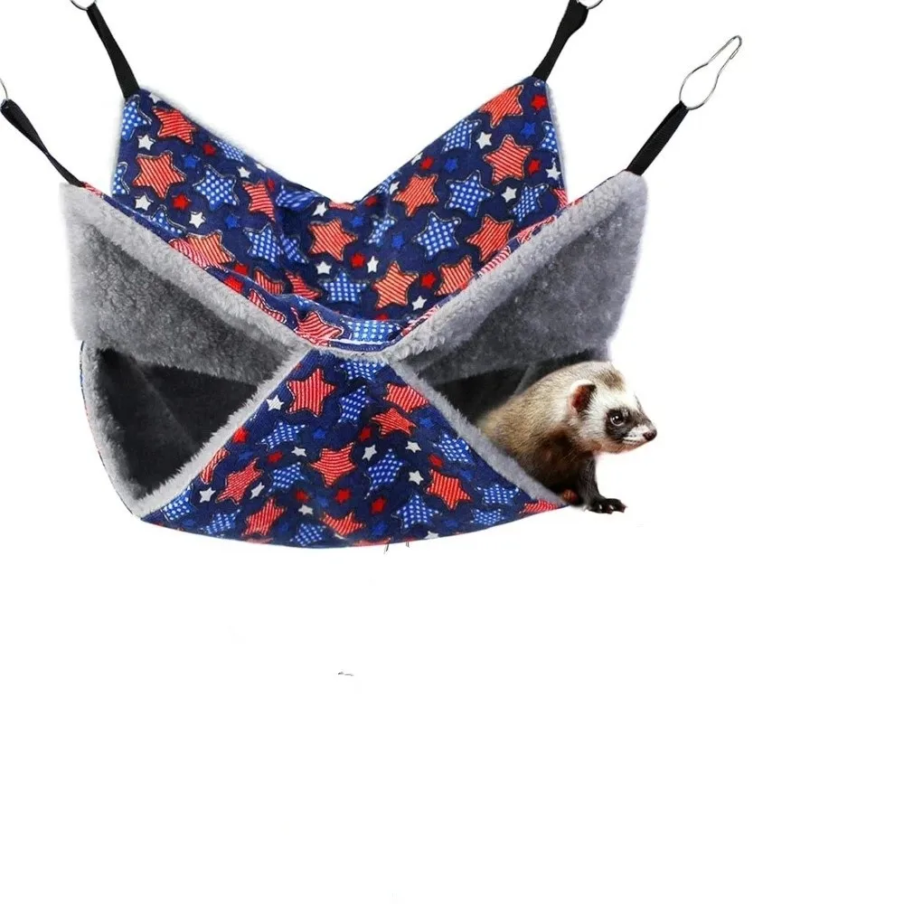 Dubbellaagse hamsterhangmat Dikker warme hangende kooihuis Gezellige fleeceprint Hamsterschuilplaats Kooiaccessoires