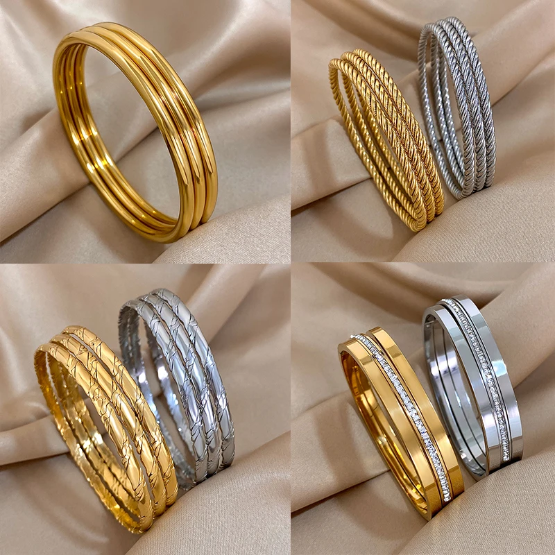 3 teile/satz Mode Chic Twist Edelstahl Handgelenk Manschette Armreif Armband Für Frauen Männer Wasserdicht Stapelbar Charms Schmuck Geschenke