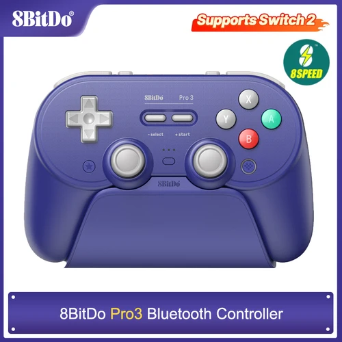 8BitDo - Controlador Bluetooth Pro 3 para Nintendo Switch 1/2, PC, Windows, Apple, SteamOS, Android con base de carga Joysticks TMR