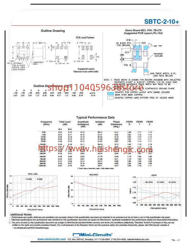 SBTC-2-10+ مقسم/مجمع طاقة RF 5 ميجا هرتز ~ 1 جيجا هرتز عزل (دقيقة) 20 ديسيبل، 5 ° غير متوازن (كحد أقصى) 6-SMD، بدون رصاص، 5 خيوط #3