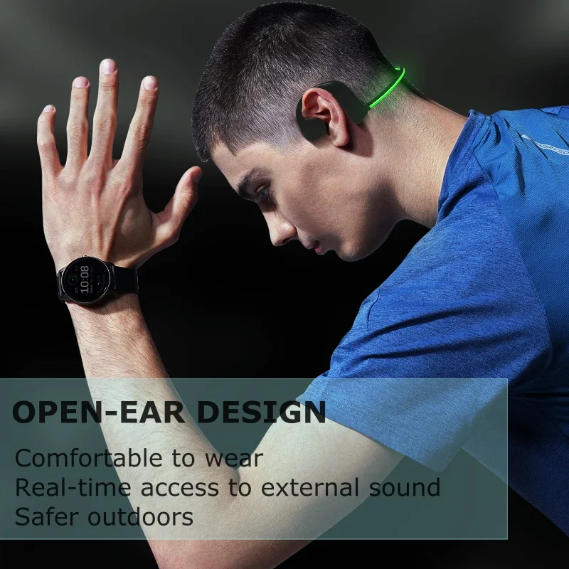 32GB Real Bone Conduction Headphones Bluetooth 5.3 Stereo Sports Headset Handsfree Call Music Earphones with Night Running Light