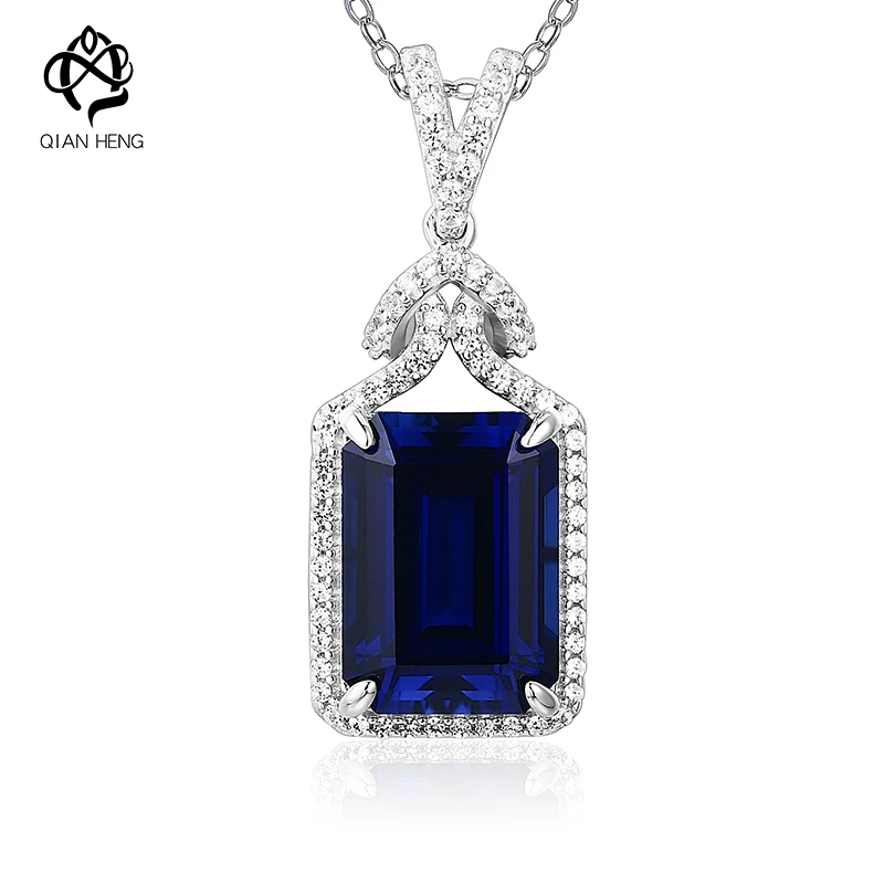 

Qian Heng NEW 925S Blue sapphire Necklace 925 Sterling Silver with Chain Pendant Fashion for Women Gemstone Daily Gift