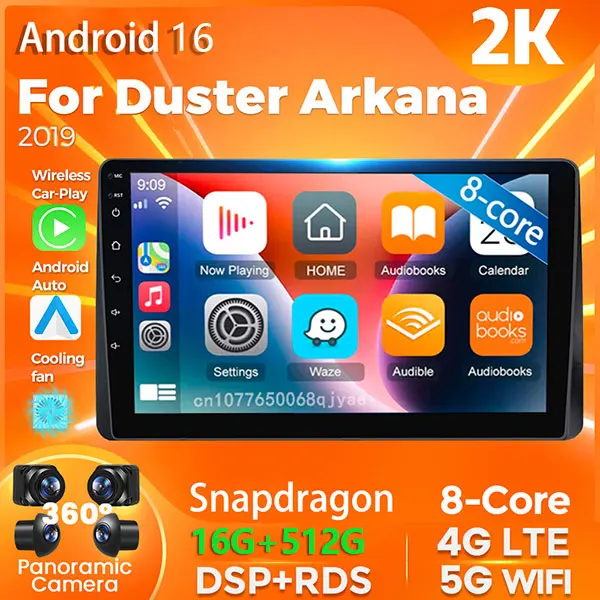 Android 16 Carplay Auto For Duster Arkana 2019 Car Radio Player Multimedia stereo Navigation AI Voice Head Unit 360 Camera 2Din