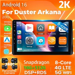 Android 16 Carplay Auto For Duster Arkana 2019 Car Radio Player Multimedia stereo Navigation AI Voice Head Unit 360 Camera 2Din
