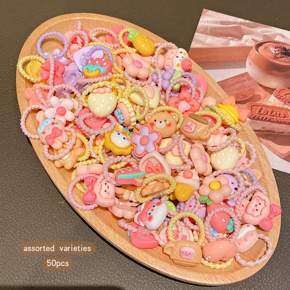 50 styles of random cartoon cute rubber bands suitable for daily use with hair rings and accessories