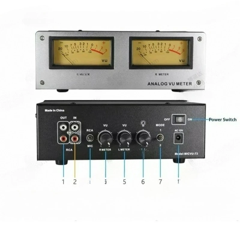 MIC-73 Voice Controlled Square VU Meter Audio Level Meter Finished Unit Aluminum Alloy Panel Warm LED Backlight No Wiring Needed