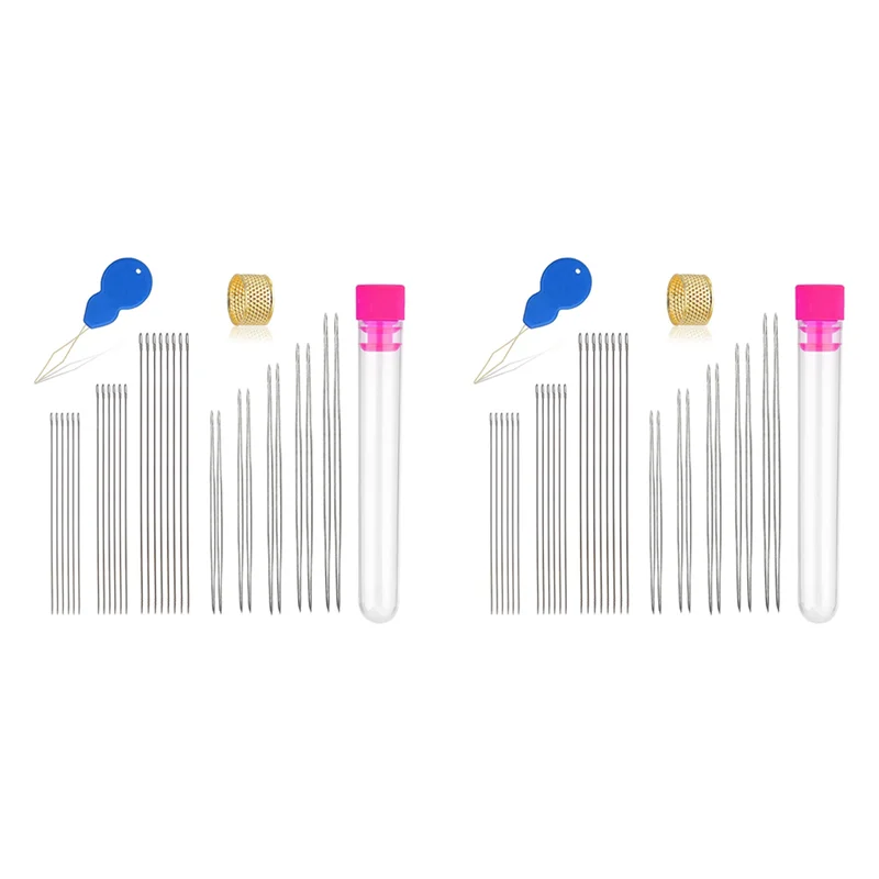 

CYL-60 Pcs Beading Needles Set 5 Size 20 Pcs Big Eye Needles And 40 Pcs Long Straight Needles With Bottle For Easy Threading