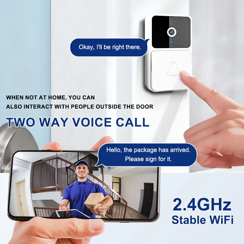 

Smart Home Doorbell Video Doorbell Wireless Battery-Powered Indoor Intercom with Camera for Home Security Outdoor Camera