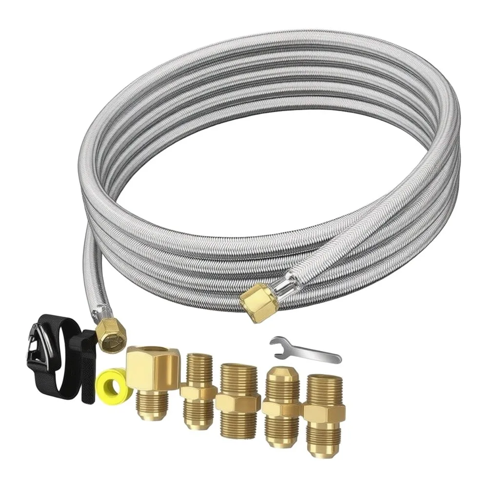 Stainless Steel Reinforced Propane Extension Hose 6 Feet for Grilling For Camping and Recreational Vehicle Use