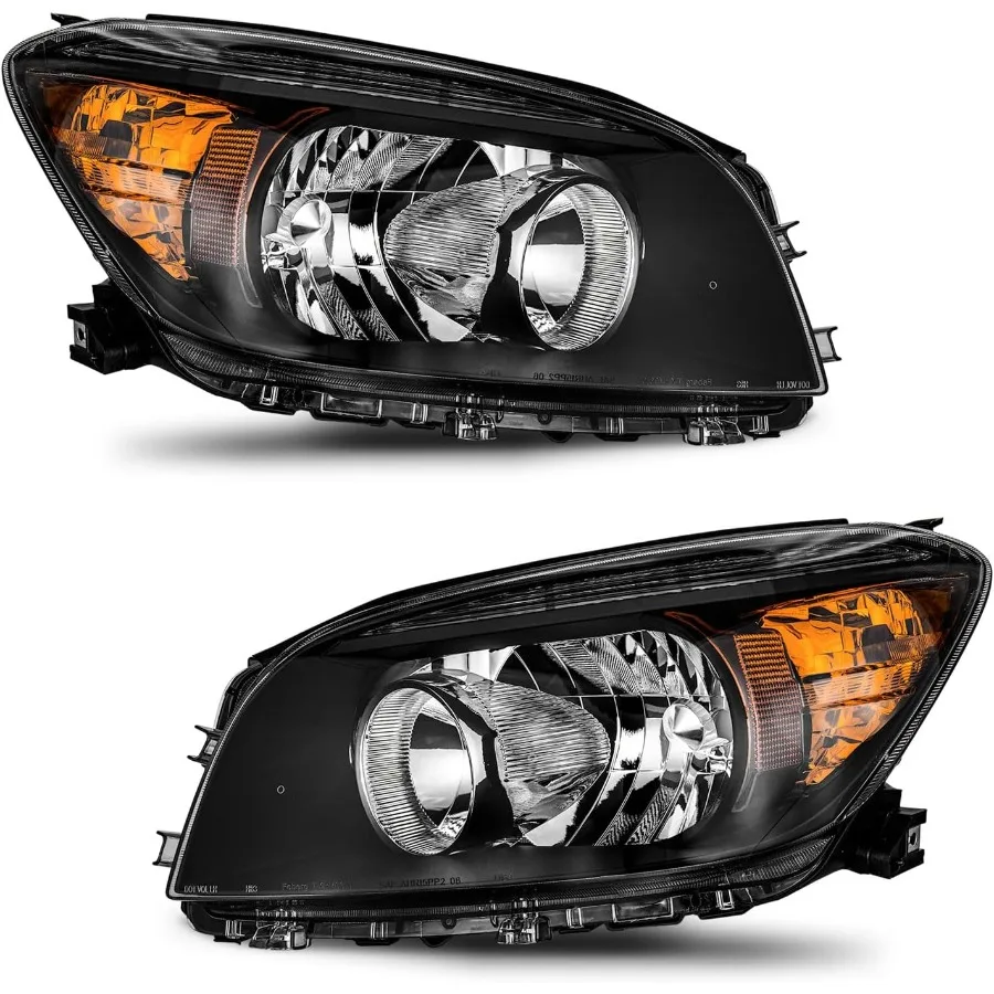 

Halogen Headlights for 2006 2007 2008 RAV4 Headlights Assembly with Black Housing and Amber Reflector for Left and Right Side C