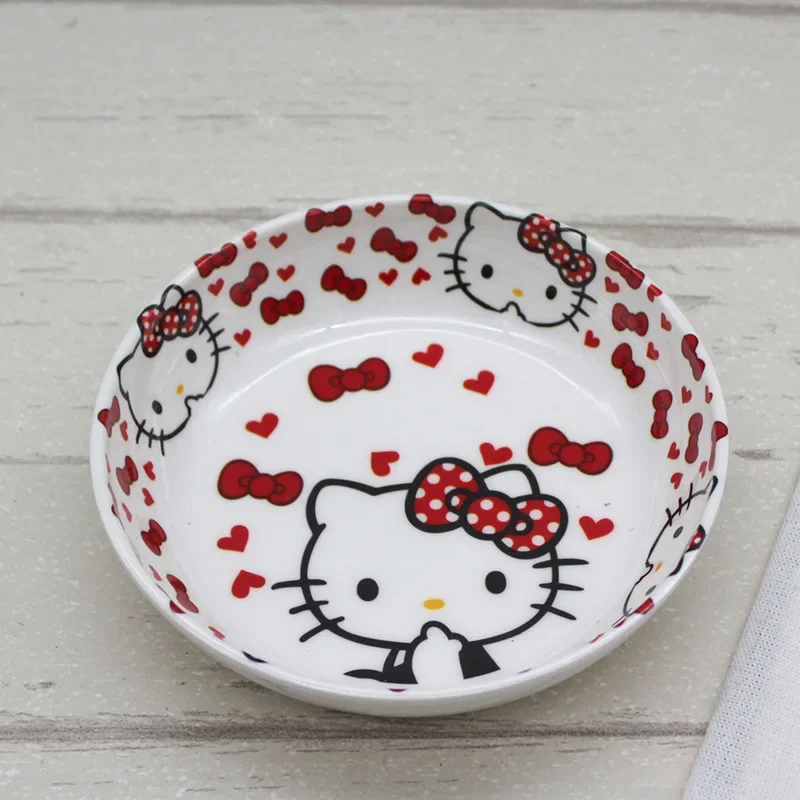 Hello Kitty Snack Fruit Plate Melamine Anti-fall Imitation Porcelain Round Plate Resin Tableware Shallow Plate Cartoon Cute Girl