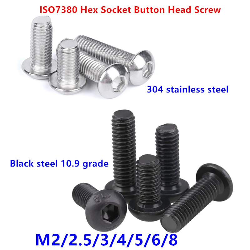 ISO7380 Machine bolts M2 M2.5 M3 M4 M5 M6 M8 Hexagon Hex Allen Socket Button Round Head Cap Screw Bolt