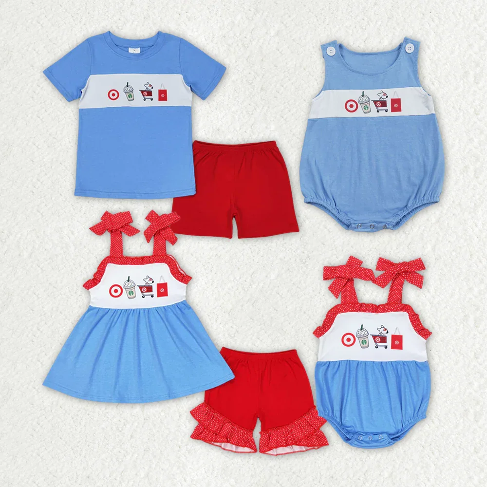 

Baby Girls Boys Coffee Cart Summer Sibling Rompers Clothes Sets