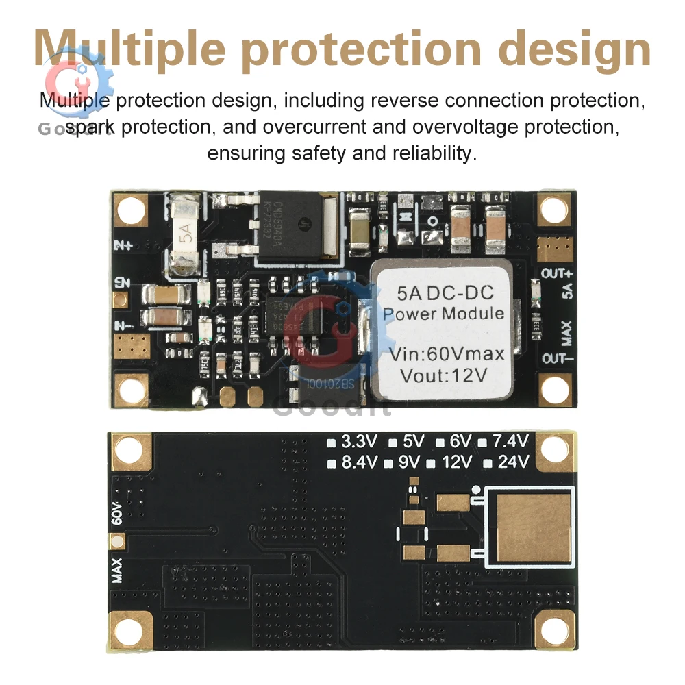 5A DC-DC Step Down Converter 6.5-60V to 5V/12V Power Supply Module 96% Efficiency Buck Module with Reverse Polarity Protection