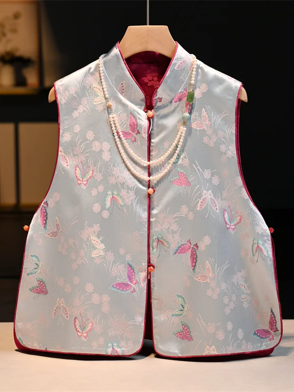 

New 2025 Women's Tang Suit Sle Silk Vest Embroidered High Collar Rvated Traditional Chinese New Sle Breathable