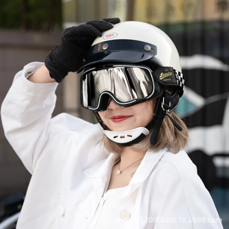 Retro Half-face Motorcycle Helmets Vintage Locomotive Motorbike Safety Cap for Adults Moto Scooter Helmet with Size M-XXL