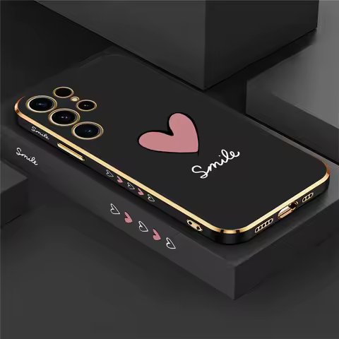 Luxury Plating Silicone Case For Samsung Galaxy S23 Ultra S22 S21 Plus S20 fe S10 NOTE 20 10 8 9 Love Heart Shockproof Cover