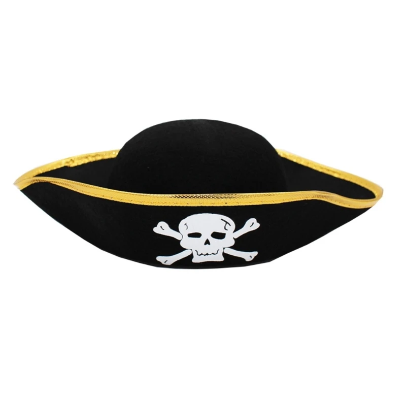 Y1UB Halloween Tricorn Hat Pirate Men Women Black Costume Cosplay Dress-up