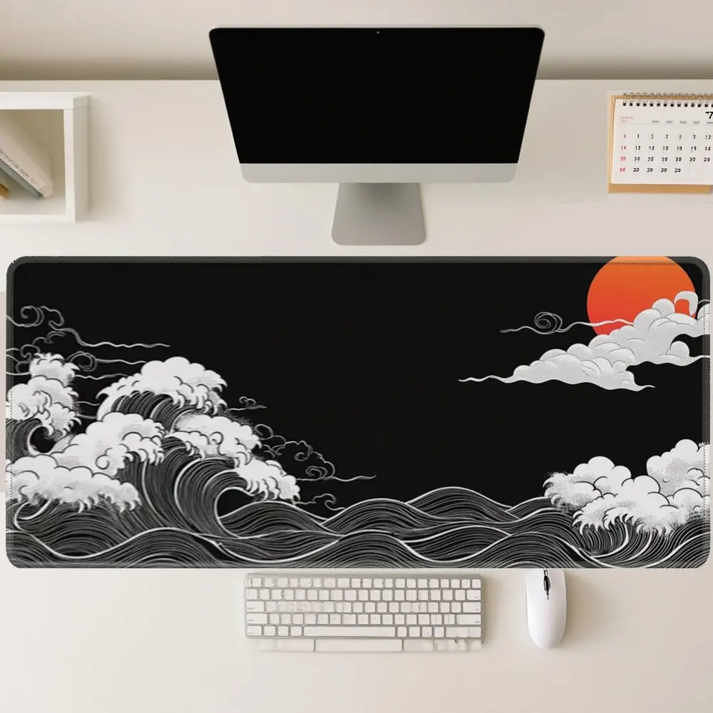 

Extended large Mouse Pad Red Moon and Waves Design mousepad Non-Slip Desk Mat Office carpet Gaming mats tapis de souris xxl
