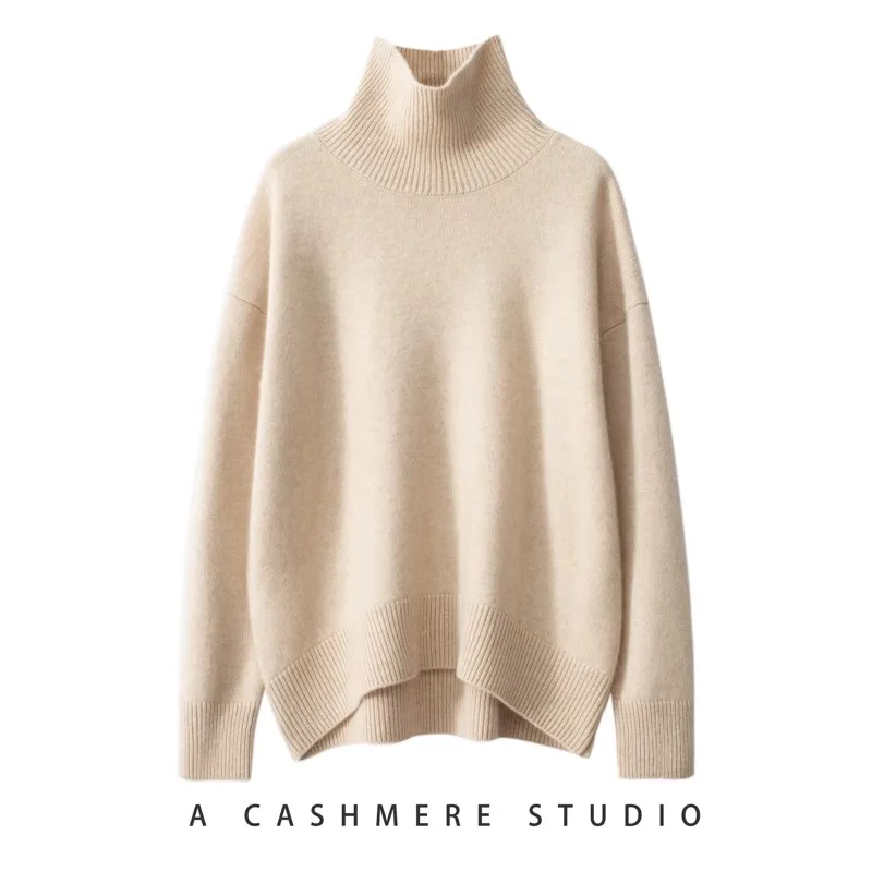 2024 Autumn and Winter New Thick Cashmere Sweater Women High Neck Pullover Sweater Warm Loose Knitted Base Sweater Jacket Tops