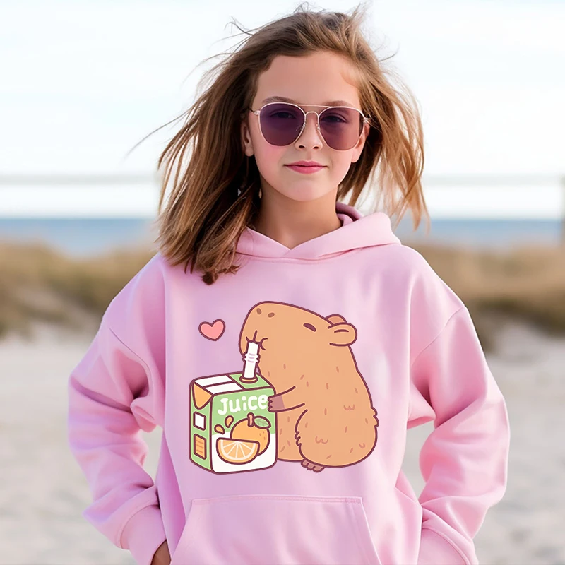 Cute capybara print children's clothing kids hoodie autumn and winter shipping sweater pink top for girls