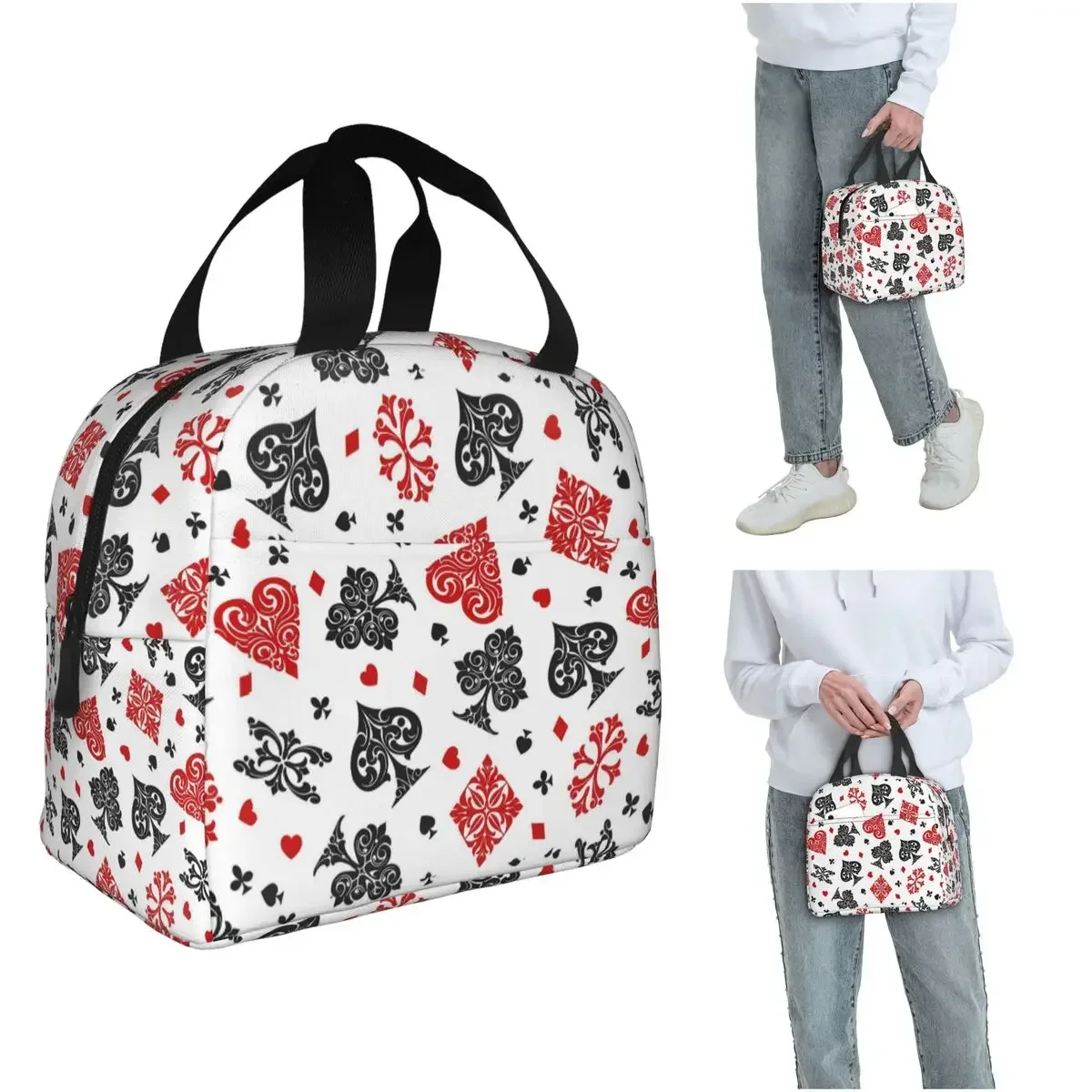 Playing Card Icons Insulated Lunch Bag for Women Kids Portable Food Boxes Thermal Lunch Box Tote