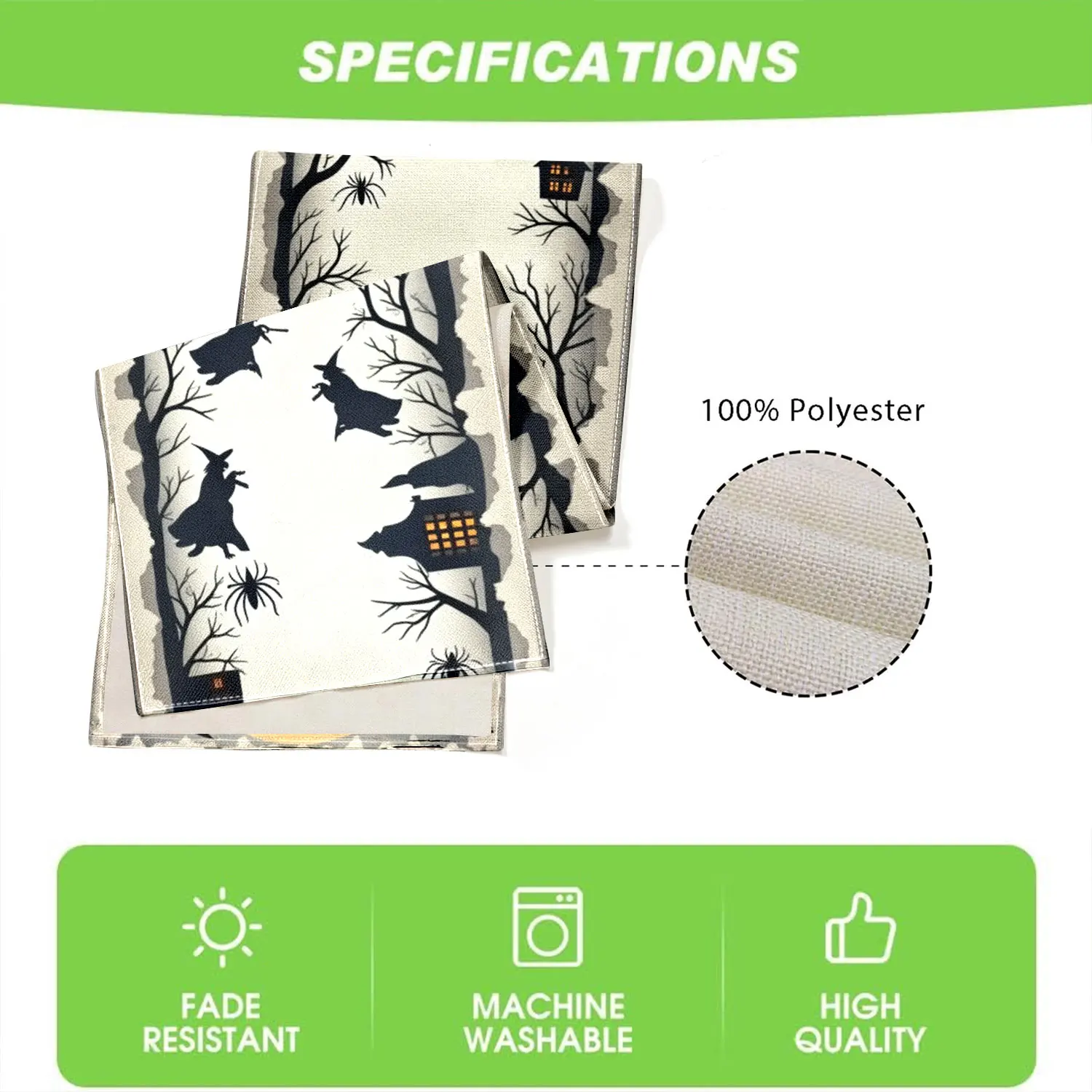 قطعة واحدة من مفرش الطاولة بطابع الهالوين مع أنماط الساحرات والقرع والخفافيش وما إلى ذلك، مناسبة لحفلات العطلات ومشاهد الديكور المنزلي #6