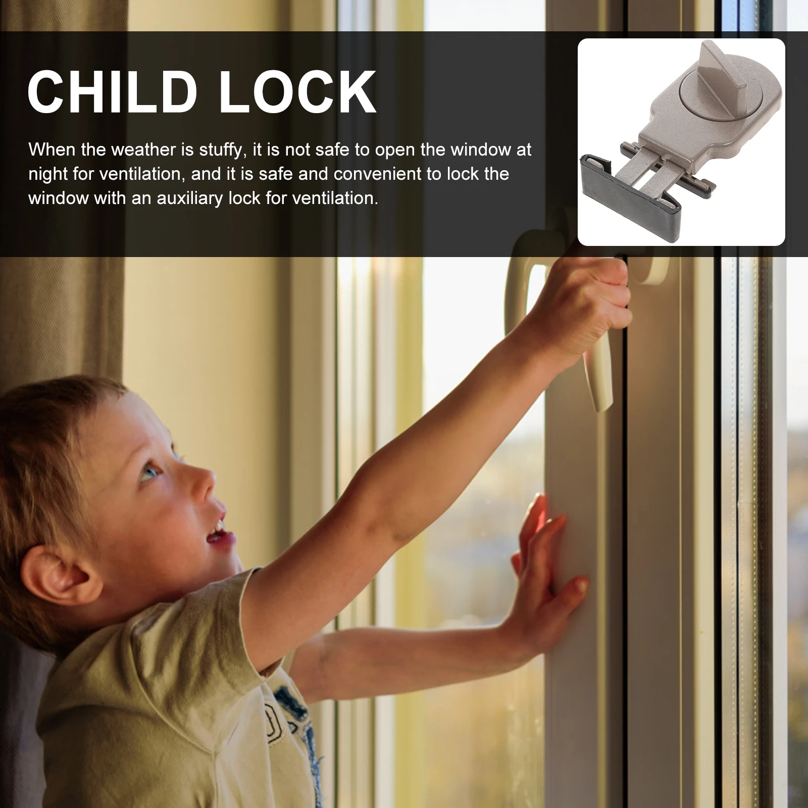 

Window Child Safety Sliding Door Childproof Brown Aluminum Alloy No Drill Ventilation Security Locks For Kids
