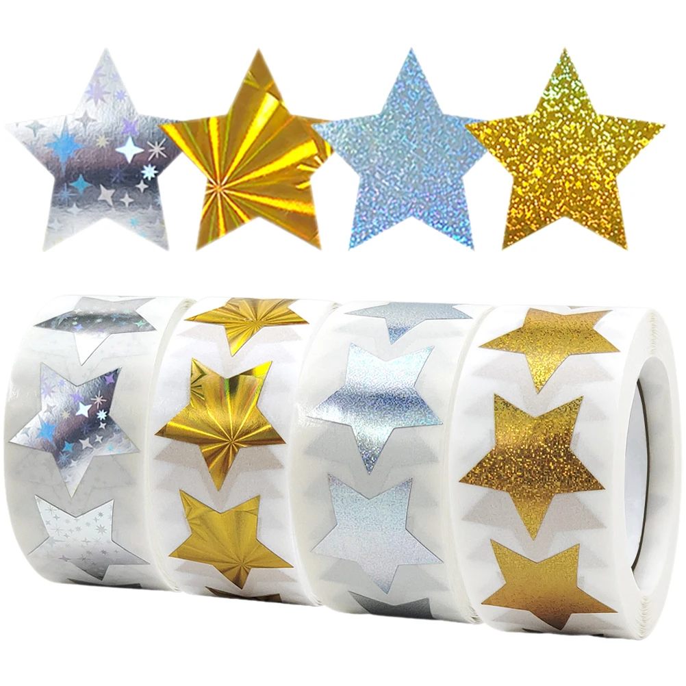 

Star Stickers 4 Rolls Coated Paper Pentagram Gift Tags Kindergarten Reward Kids Waterproof Self Adhesive Craft Supplies