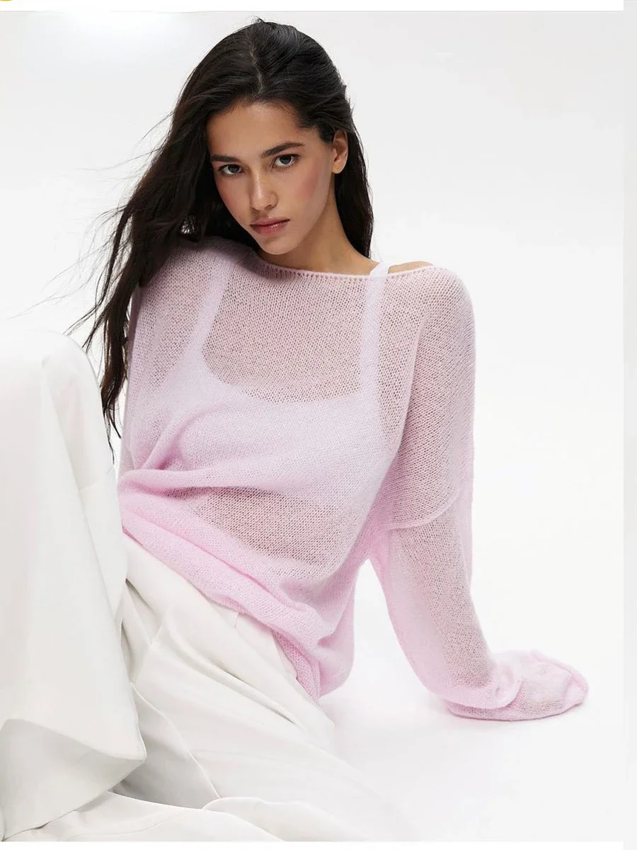 

Elegant Sweater Women 2024 Summer Autumn Casual Fashion Loose Women Pullovers Chic Pink White Jumper Sueter Mujer