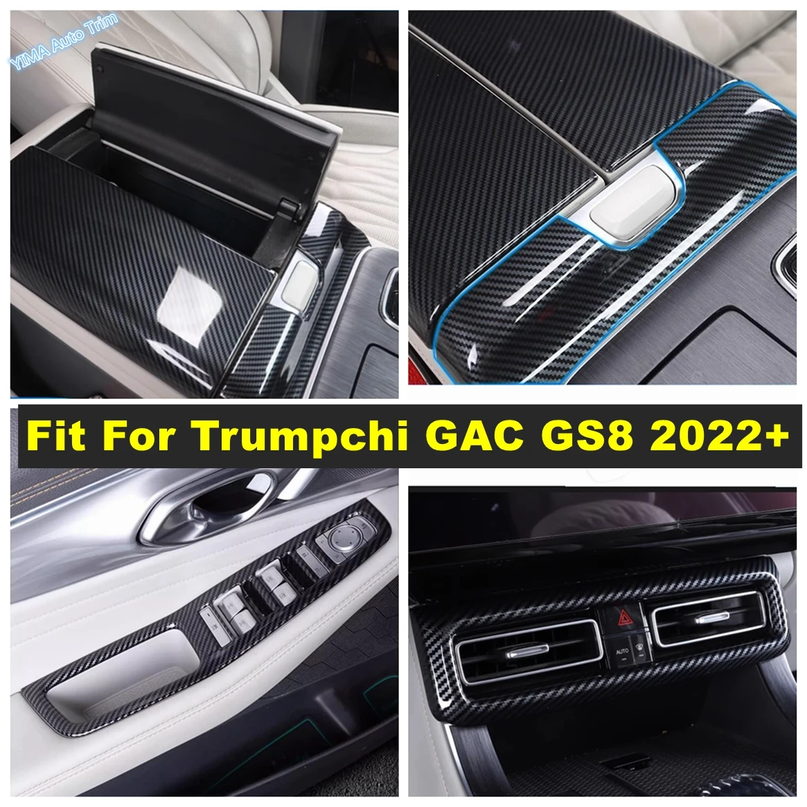 

Carbon Fiber Window Lift / AC Air Outlet Vent / Central Armrest Box Panel Accessories Cover Trim For Trumpchi GAC GS8 2022 2023