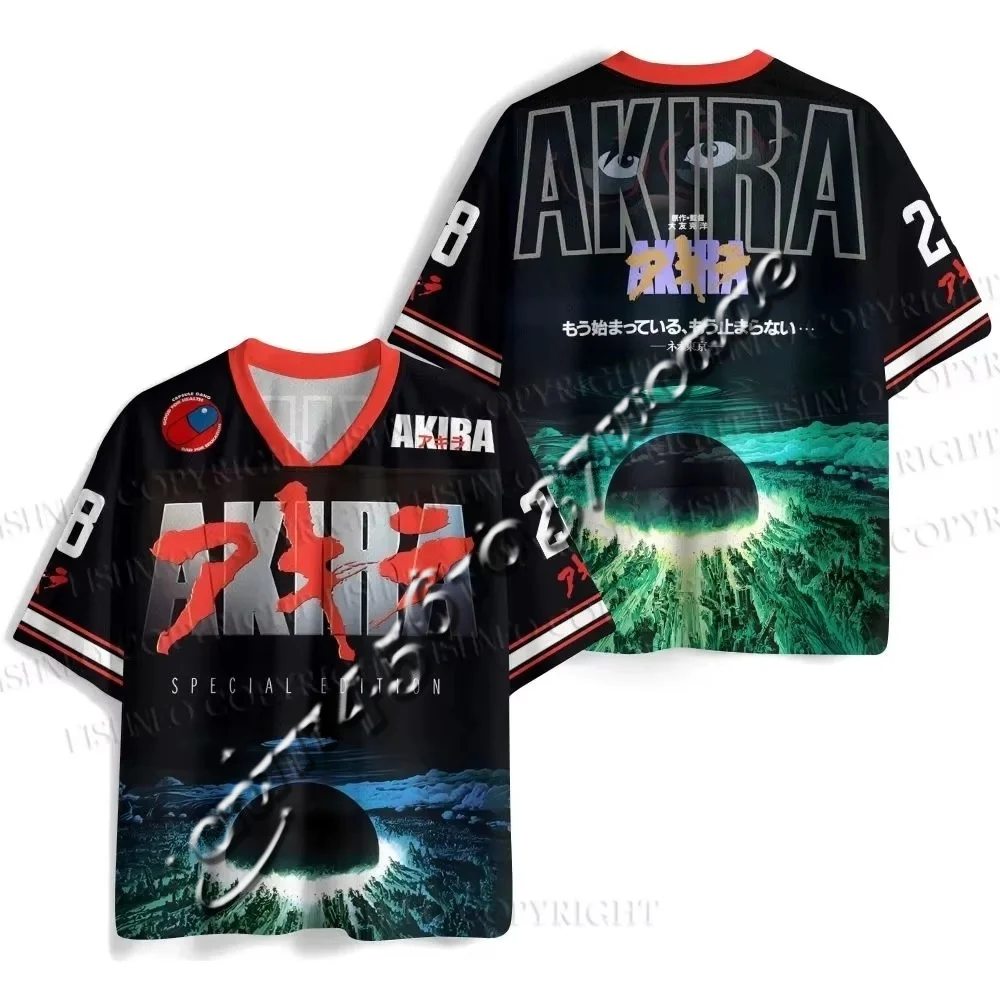 2026 New Universal Exclusive Design AKIRA Retro Anime Mesh Hockey Jersey Style Oversized Short Sleeve Tee FamilyMatching