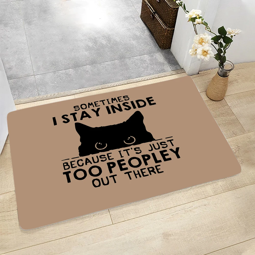 

CLOOCL Flannel Door Mat Outdoor Indoor Entrance Home Entrance Carpet Floor Mat Sometimes I Stay Inside Cat Print Funny Doormat