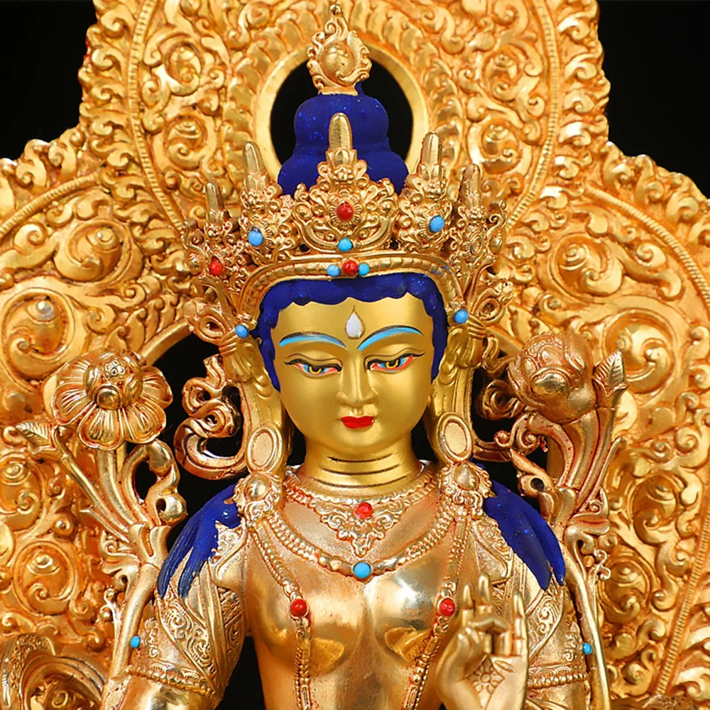 زخرفة تمثال بوذا تارا الأخضر المذهب بالنحاس، منحوتة أفالوكيتسفارا النحاسية، زخارف فنغ شوي الداخلية، ديكورات المنزل #6