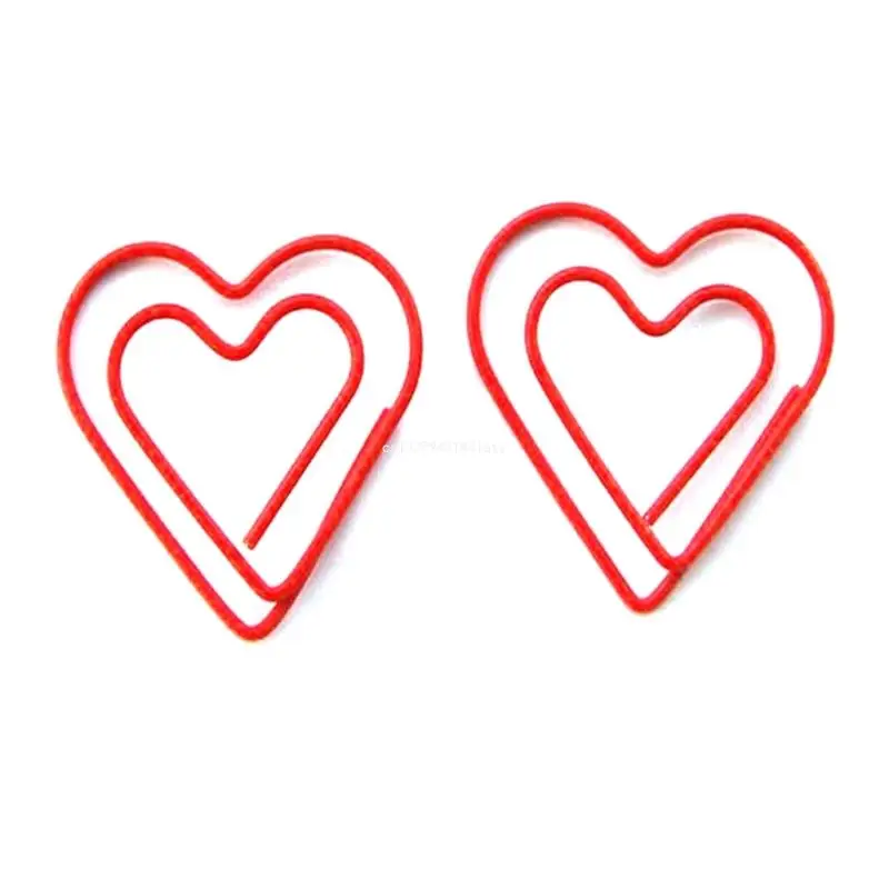 100Pieces Heart Paper Clips Metal Paperclip File Holder Clip for Binding File Dropship