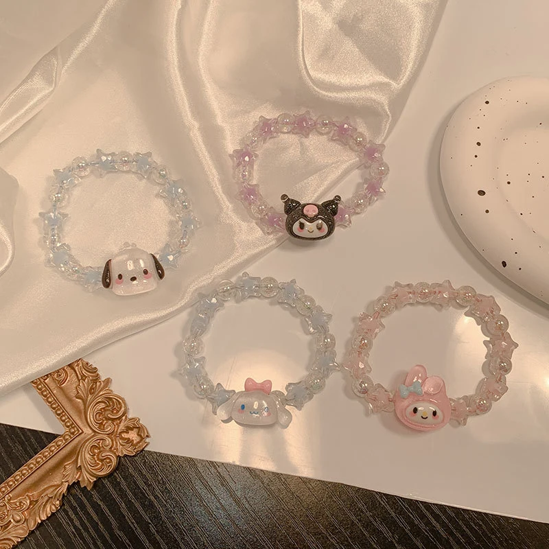 Cute Anime Sanrio Kuromi Cartoon Crystal Couple Bracelet Birthday Gift Jewelry Accessories Hair Ring Head Rope Girl Gift