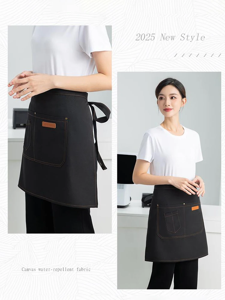 Professional Utility Waist Apron Durable Canvas Multiple Tool Pockets Reinforced Stitching for Bar Restaurant Hot Pot Service