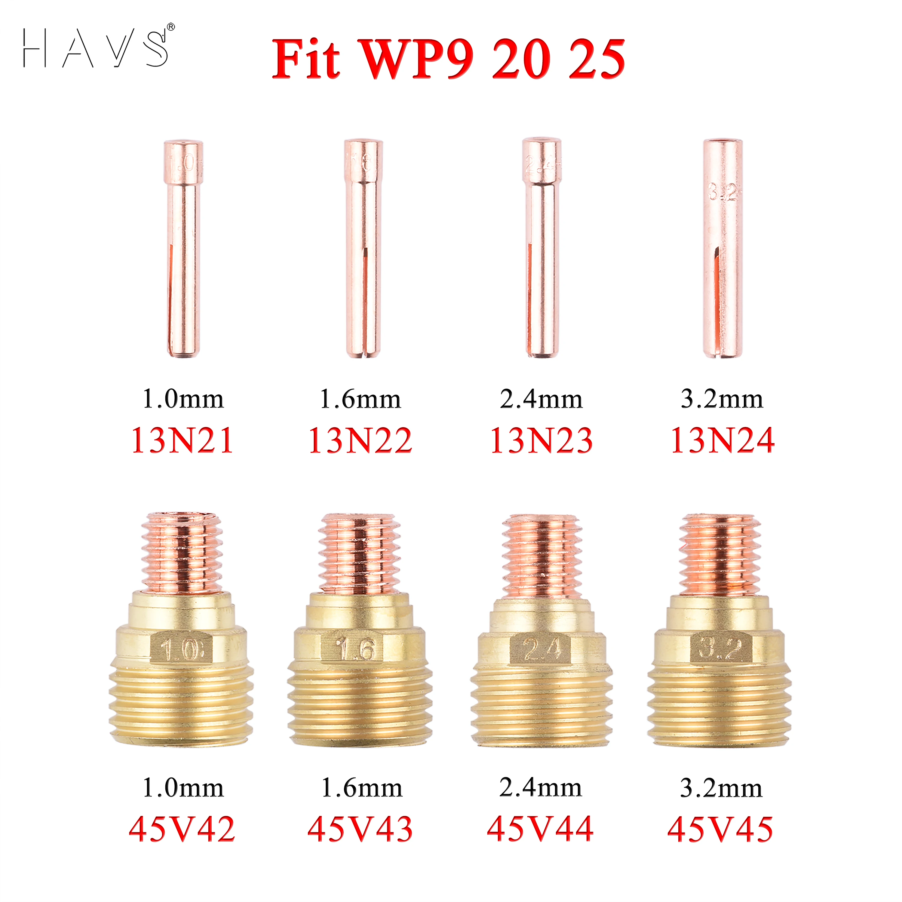 1,0/1,6/2,4/3,2 mm WIG Kleine Spannzange Spannzangenkörper Gaslinse 13N21 13N22 13N23 13N24 45V42 45V43 45V44 45V45 Passend für WIG WP9 20 25 Taschenlampe