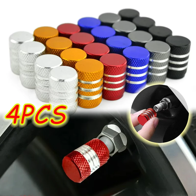 

4PCS Aluminium Alloy Colourful Valve Caps for Car Tyres Metal Dust Cap Three Slots Round Bright Stripes Tyre Caps CarAccessories