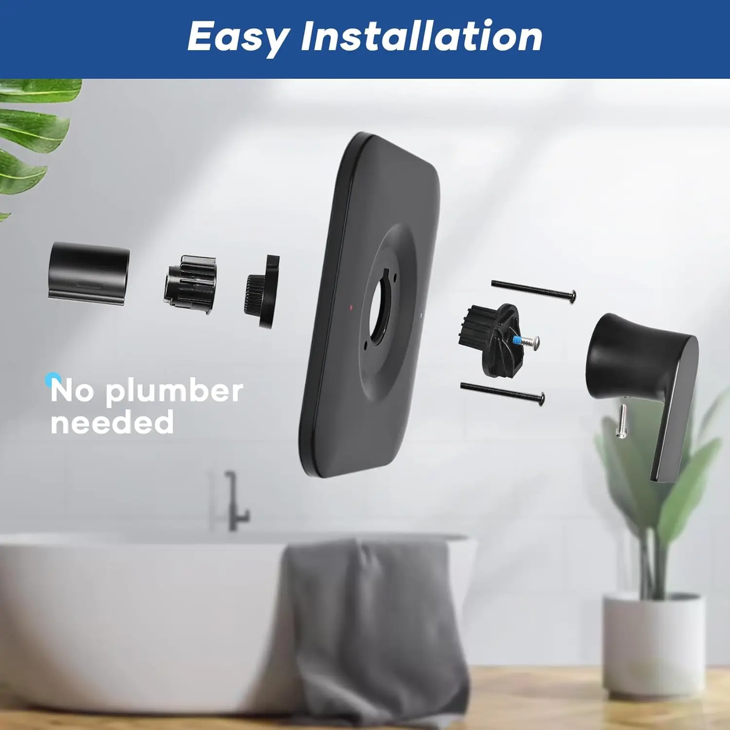 Black Shower Handle Replacement for Moen T2471BL, Matte Black Square Handle, Pressure-Balancing Lever, Genta LX Collection