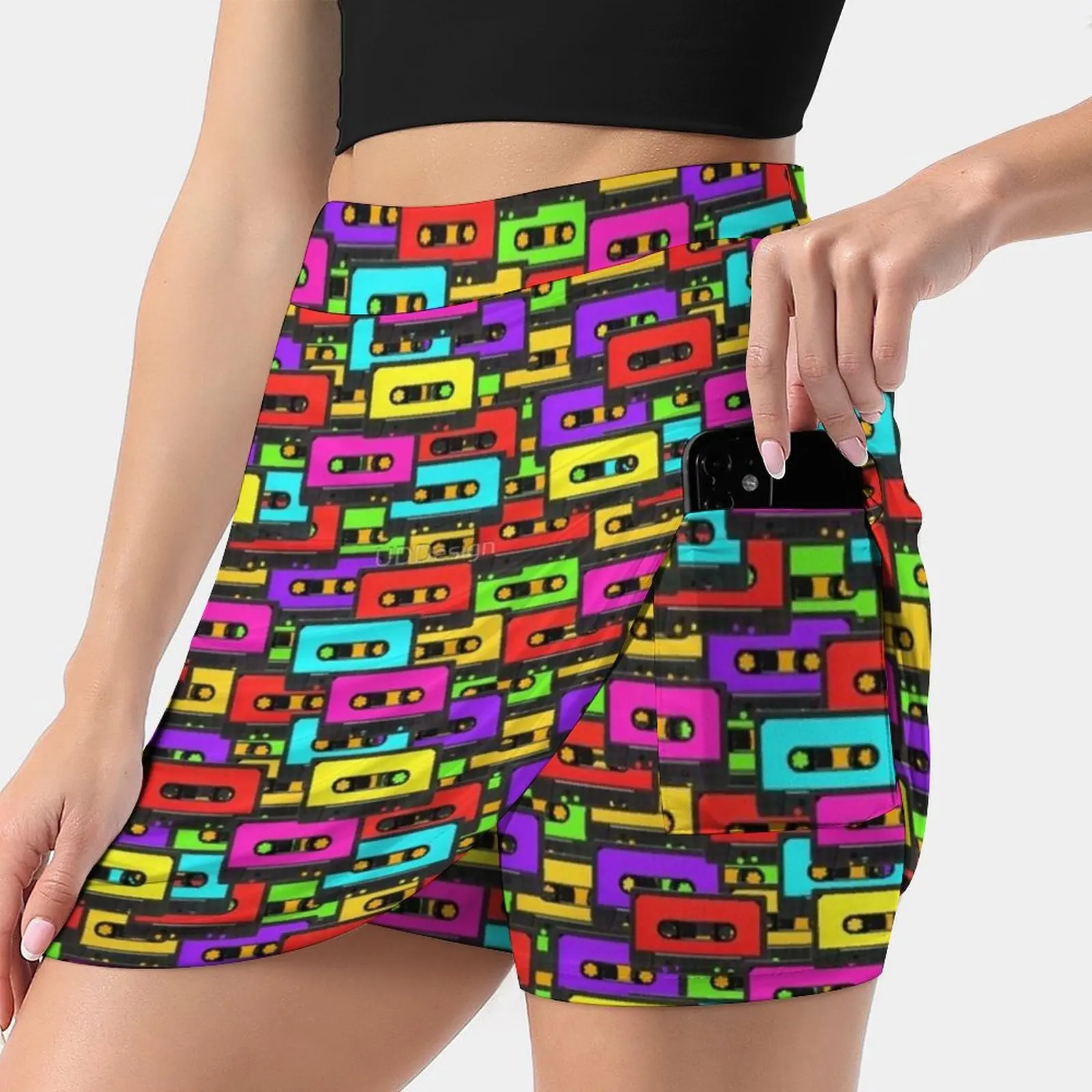 Colorful 80S Analoge Audio Tapes Women's skirt Mini Skirts A Line Skirt With Hide Pocket Retro Vintage Cassette Tape Music Old