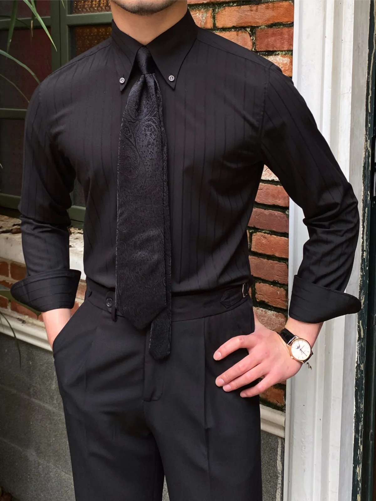 High-End British Fashion Business White Striped Long-Sleeved Shirt High Texture Non-Ironing Thin Shirt Men