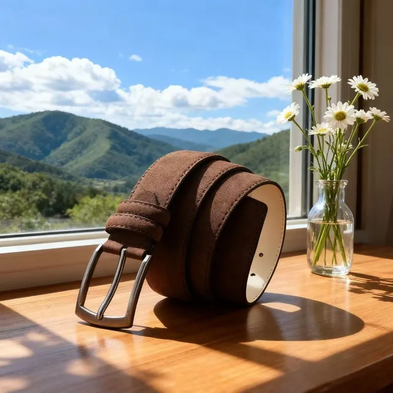 

Мужской замшевый ремень в стиле ретро, трендовая пряжка из сплава, мужской ремень большого размера, натуральный высококачественный ремень, новинка 2023, подарок для парня и папы