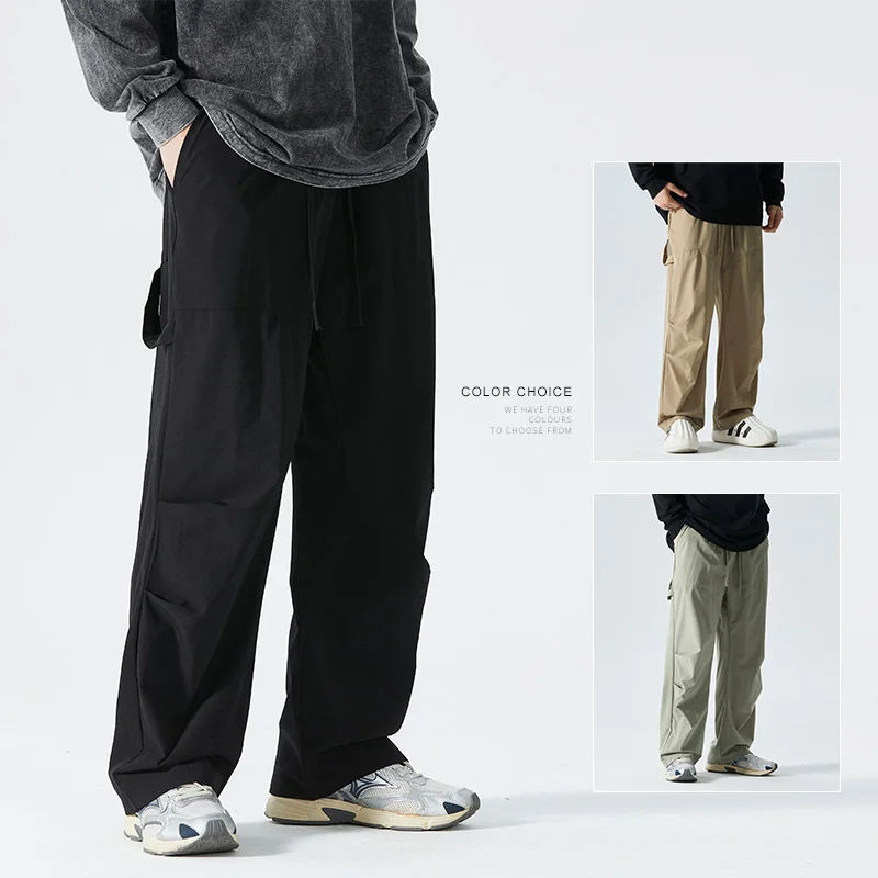 Men\'s Retro High Streetwear Cargo Pants Men Loose Straight Casual Sweatpants Joggers Summer Thin Men Trousers Hip Hop Male Pant