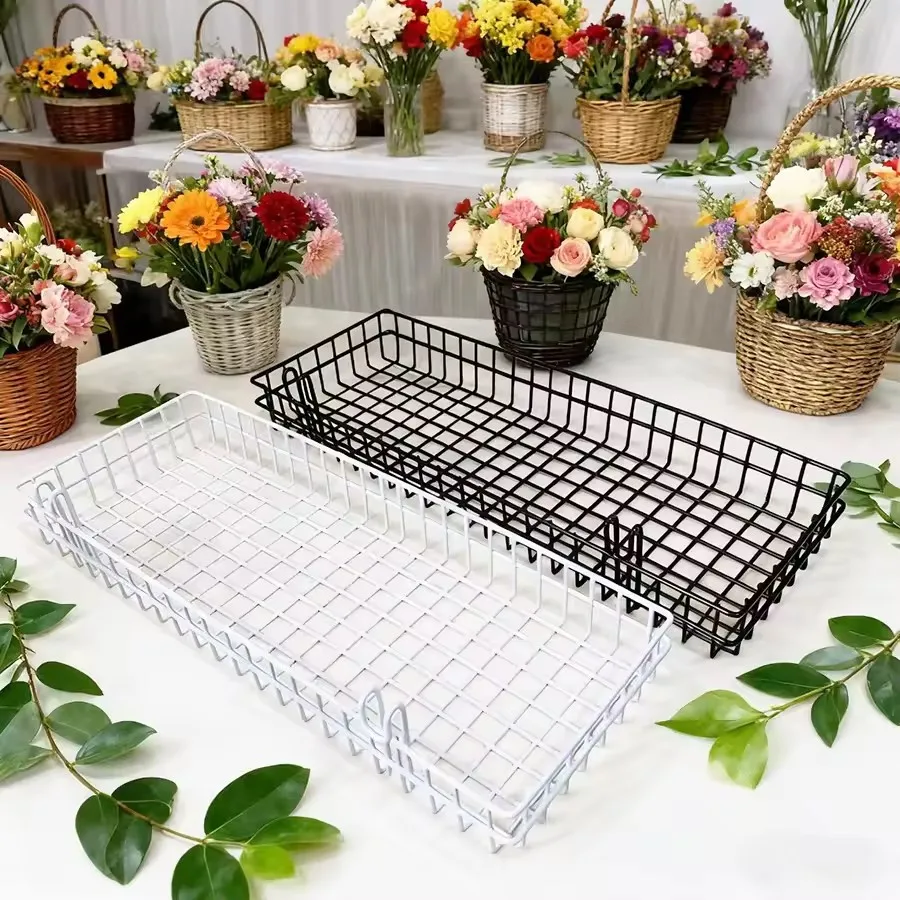 Heavy Duty Metal Wire Grid Wall Storage Basket Hanging Organizer Rack for Bathroom Kitchen Home Wall Mounted Shelf Black White